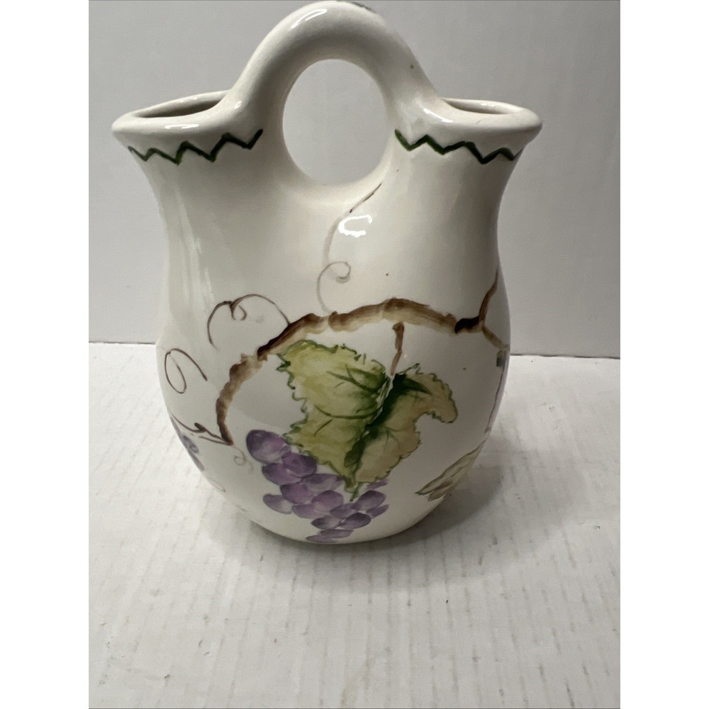 Small Italian Hand Painted Ceramic Bud Vase with Grape Vines Wedding Vase - Picture 3 of 5